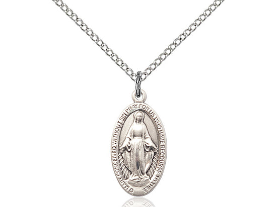 Sterling Silver Miraculous Pendant on a 18 inch Sterling Silver Light Curb Chain - Unique Catholic Gifts