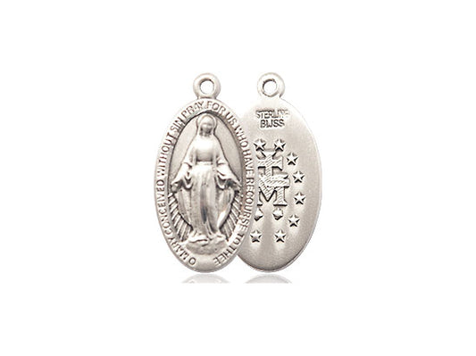 Sterling Silver Miraculous Pendant on a 18 inch Sterling Silver Light Curb Chain - Unique Catholic Gifts