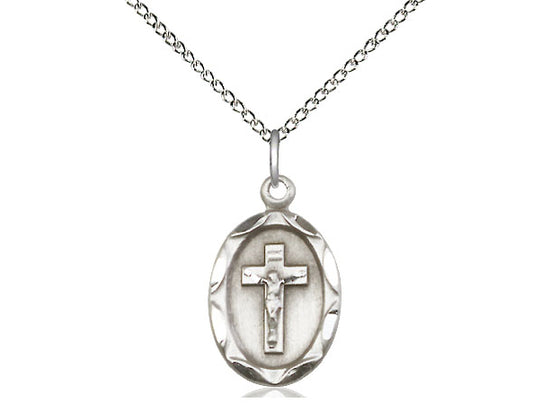 Sterling Silver Crucifix Pendant on a 18 inch Sterling Silver Light Curb Chain - Unique Catholic Gifts