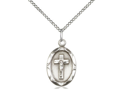 Sterling Silver Crucifix Pendant on a 18 inch Sterling Silver Light Curb Chain - Unique Catholic Gifts