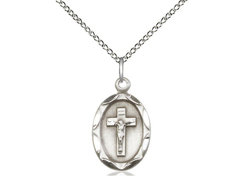 Sterling Silver Crucifix Pendant on a 18 inch Sterling Silver Light Curb Chain - Unique Catholic Gifts