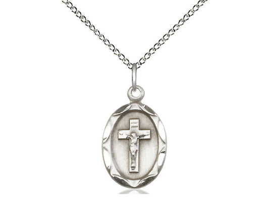 Sterling Silver Crucifix Pendant on a 18 inch Sterling Silver Light Curb Chain - Unique Catholic Gifts