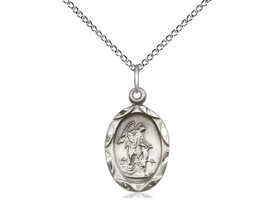 Sterling Silver Guardian Angel Pendant on a 18 inch Sterling Silver Light Curb Chain - Unique Catholic Gifts