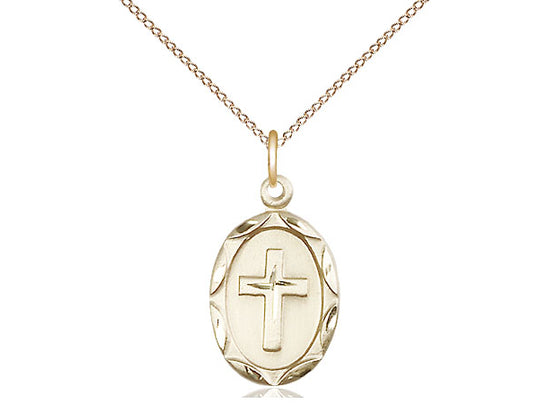14kt Gold Filled Cross Pendant on a 18 inch Gold Filled Light Curb Chain - Unique Catholic Gifts