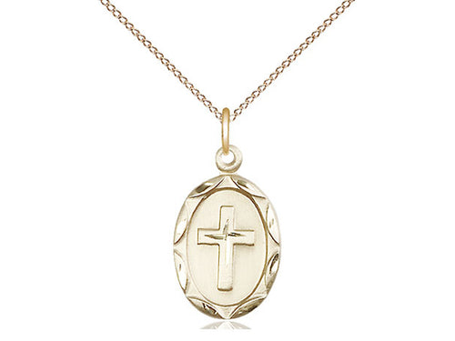 14kt Gold Filled Cross Pendant on a 18 inch Gold Filled Light Curb Chain - Unique Catholic Gifts