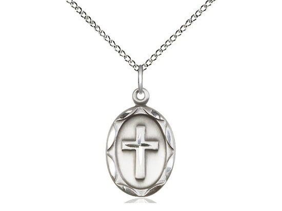 Sterling Silver Cross Pendant on a 18 inch Sterling Silver Light Curb Chain - Unique Catholic Gifts