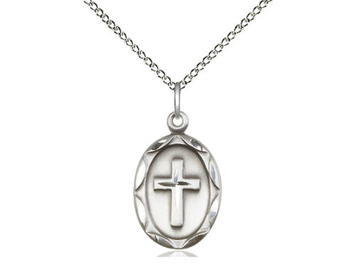 Sterling Silver Cross Pendant on a 18 inch Sterling Silver Light Curb Chain - Unique Catholic Gifts