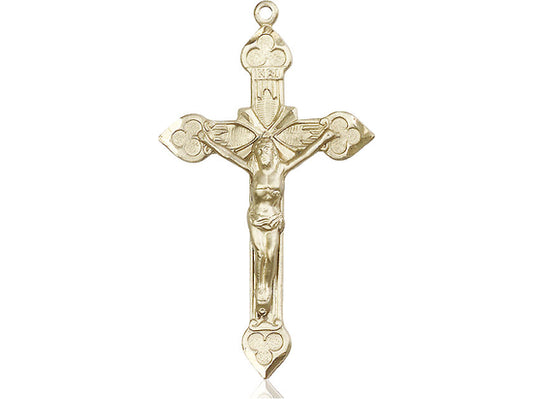 14kt Gold Filled Crucifix Pendant on a 24 inch Gold Plate Heavy Curb Chain - Unique Catholic Gifts