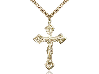 14kt Gold Filled Crucifix Pendant on a 24 inch Gold Plate Heavy Curb Chain - Unique Catholic Gifts