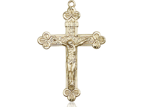 14kt Gold Filled Crucifix Pendant on a 24 inch Gold Plate Heavy Curb Chain - Unique Catholic Gifts