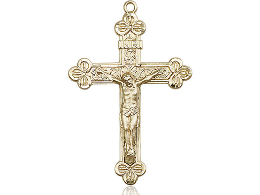 14kt Gold Filled Crucifix Pendant on a 24 inch Gold Plate Heavy Curb Chain - Unique Catholic Gifts