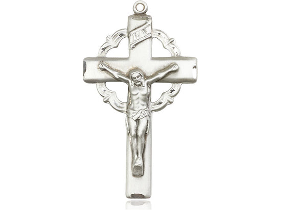 Sterling Silver Crucifix Pendant on a 24 inch Light Rhodium Heavy Curb Chain - Unique Catholic Gifts