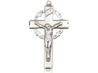 Sterling Silver Crucifix Pendant on a 24 inch Light Rhodium Heavy Curb Chain - Unique Catholic Gifts