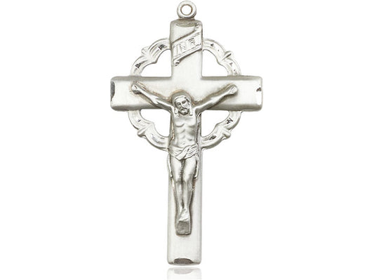 Sterling Silver Crucifix Pendant on a 24 inch Light Rhodium Heavy Curb Chain - Unique Catholic Gifts