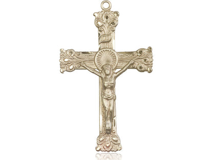 14kt Gold Filled Crucifix Pendant on a 24 inch Gold Plate Heavy Curb Chain - Unique Catholic Gifts