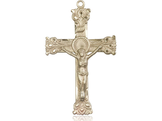 14kt Gold Filled Crucifix Pendant on a 24 inch Gold Plate Heavy Curb Chain - Unique Catholic Gifts