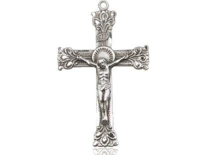 Sterling Silver Crucifix Pendant on a 24 inch Light Rhodium Heavy Curb Chain - Unique Catholic Gifts