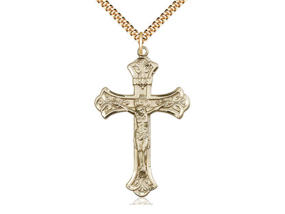 14kt Gold Filled Crucifix Pendant on a 24 inch Gold Plate Heavy Curb Chain - Unique Catholic Gifts