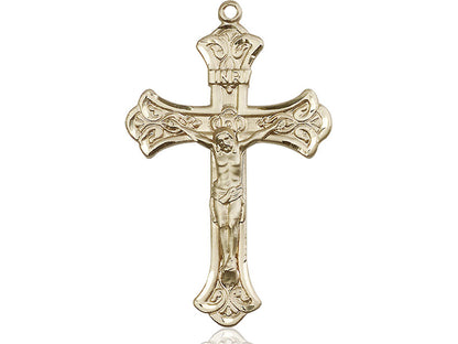 14kt Gold Filled Crucifix Pendant on a 24 inch Gold Plate Heavy Curb Chain - Unique Catholic Gifts