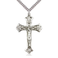 Sterling Silver Crucifix Pendant on a 24 inch Light Rhodium Heavy Curb Chain - Unique Catholic Gifts