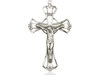 Sterling Silver Crucifix Pendant on a 24 inch Light Rhodium Heavy Curb Chain. - Unique Catholic Gifts