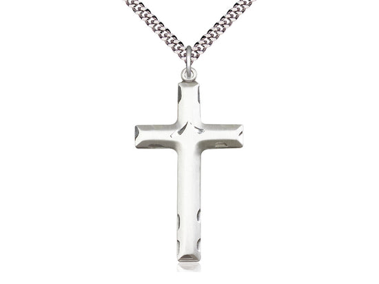 Sterling Silver Cross Pendant on a 24 inch Light Rhodium Heavy Curb Chain - Unique Catholic Gifts