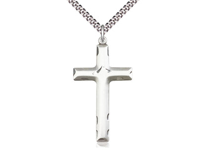 Sterling Silver Cross Pendant on a 24 inch Light Rhodium Heavy Curb Chain - Unique Catholic Gifts