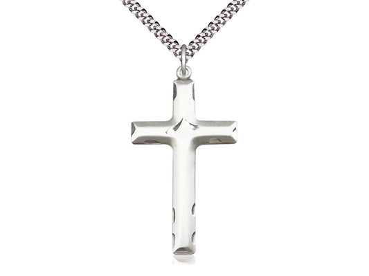 Sterling Silver Cross Pendant on a 24 inch Light Rhodium Heavy Curb Chain - Unique Catholic Gifts