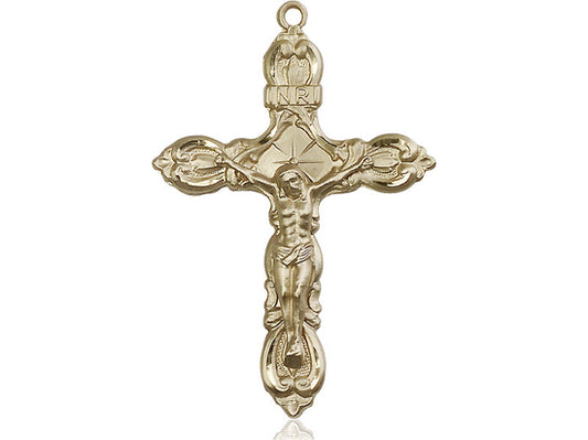 14kt Gold Filled Crucifix Pendant on a 24 inch Gold Plate Heavy Curb Chain. - Unique Catholic Gifts