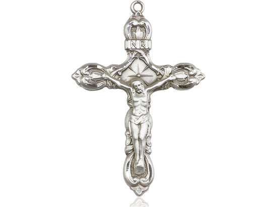 Sterling Silver Crucifix Pendant on a 24 inch Light Rhodium Heavy Curb Chain - Unique Catholic Gifts