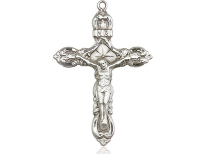Sterling Silver Crucifix Pendant on a 24 inch Light Rhodium Heavy Curb Chain - Unique Catholic Gifts