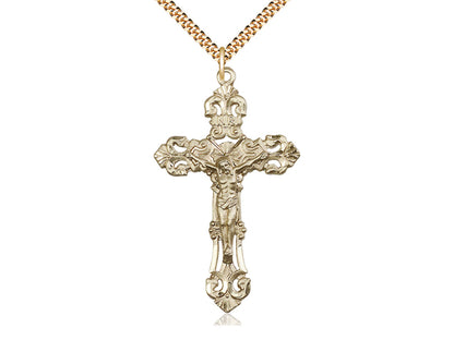 14kt Gold Filled Crucifix Pendant on a 24 inch Gold Plate Heavy Curb Chain - Unique Catholic Gifts
