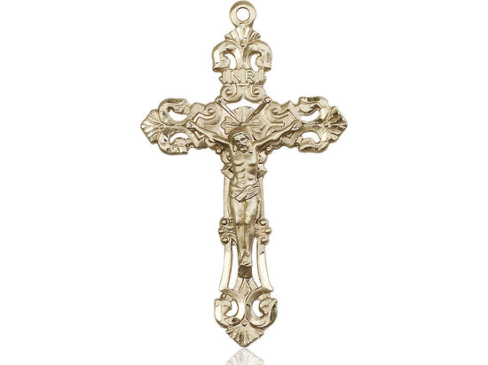 14kt Gold Filled Crucifix Pendant on a 24 inch Gold Plate Heavy Curb Chain - Unique Catholic Gifts