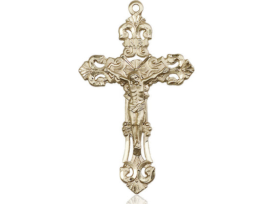 14kt Gold Filled Crucifix Pendant on a 24 inch Gold Plate Heavy Curb Chain - Unique Catholic Gifts