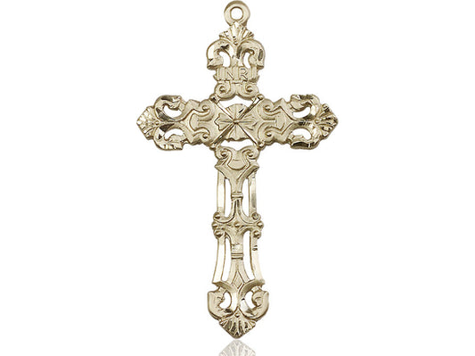 14kt Gold Filled Cross Pendant on a 24 inch Gold Plate Heavy Curb Chain - Unique Catholic Gifts