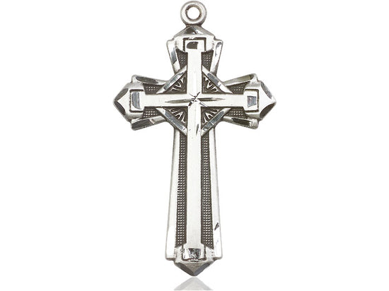 Sterling Silver Cross Pendant on a 24 inch Light Rhodium Heavy Curb Chain. - Unique Catholic Gifts