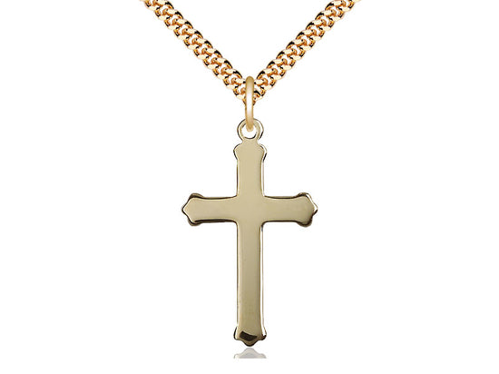 14kt Gold Filled Cross Pendant on a 24 inch Gold Plate Heavy Curb Chain - Unique Catholic Gifts
