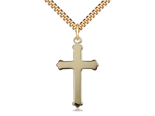 14kt Gold Filled Cross Pendant on a 24 inch Gold Plate Heavy Curb Chain - Unique Catholic Gifts