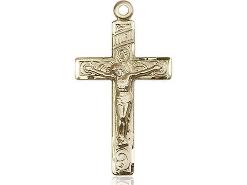 14kt Gold Filled Crucifix Pendant on a 24" Gold Plate Heavy Curb Chain - Unique Catholic Gifts