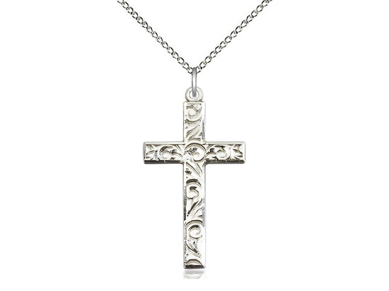 Sterling Silver Cross Pendant on a 18 inch Sterling Silver Light Curb Chain - Unique Catholic Gifts