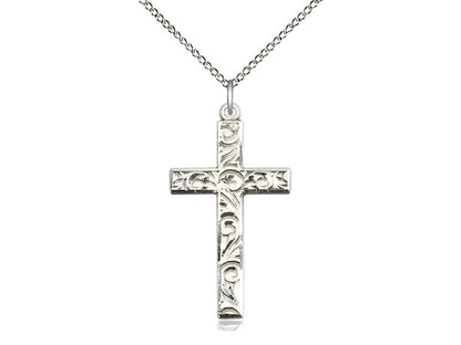 Sterling Silver Cross Pendant on a 18 inch Sterling Silver Light Curb Chain - Unique Catholic Gifts