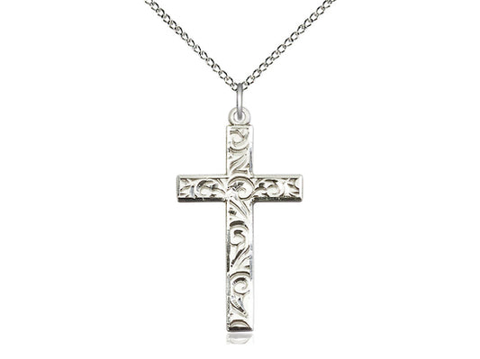 Sterling Silver Cross Pendant on a 18 inch Sterling Silver Light Curb Chain - Unique Catholic Gifts