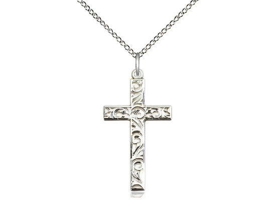 Sterling Silver Cross Pendant on a 18 inch Sterling Silver Light Curb Chain - Unique Catholic Gifts