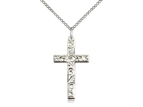 Sterling Silver Cross Pendant on a 18 inch Sterling Silver Light Curb Chain - Unique Catholic Gifts
