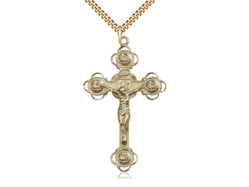 14kt Gold Filled Crucifix Pendant on a 24 inch Gold Plate Heavy Curb Chain - Unique Catholic Gifts
