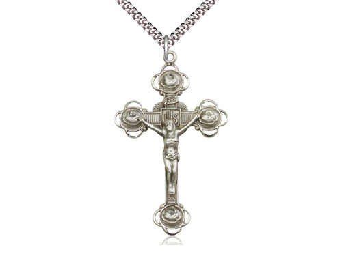 Sterling Silver Crucifix Pendant on a 24 inch Light Rhodium Heavy Curb Chain - Unique Catholic Gifts