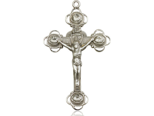 Sterling Silver Crucifix Pendant on a 24 inch Light Rhodium Heavy Curb Chain - Unique Catholic Gifts