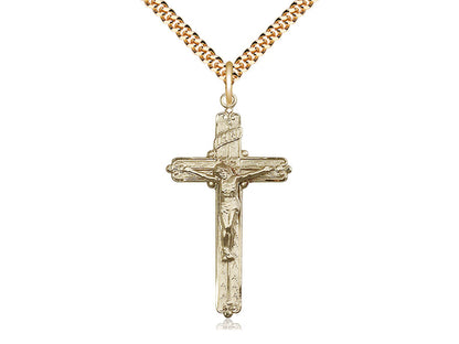 14kt Gold Filled Crucifix Pendant on a 24 inch Gold Plate Heavy Curb Chain - Unique Catholic Gifts