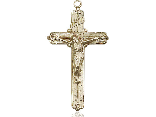 14kt Gold Filled Crucifix Pendant on a 24 inch Gold Plate Heavy Curb Chain - Unique Catholic Gifts