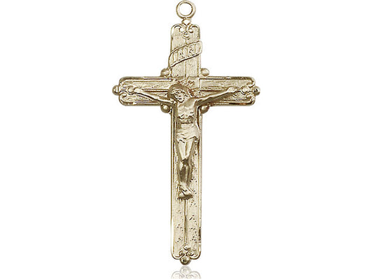14kt Gold Filled Crucifix Pendant on a 24 inch Gold Plate Heavy Curb Chain - Unique Catholic Gifts